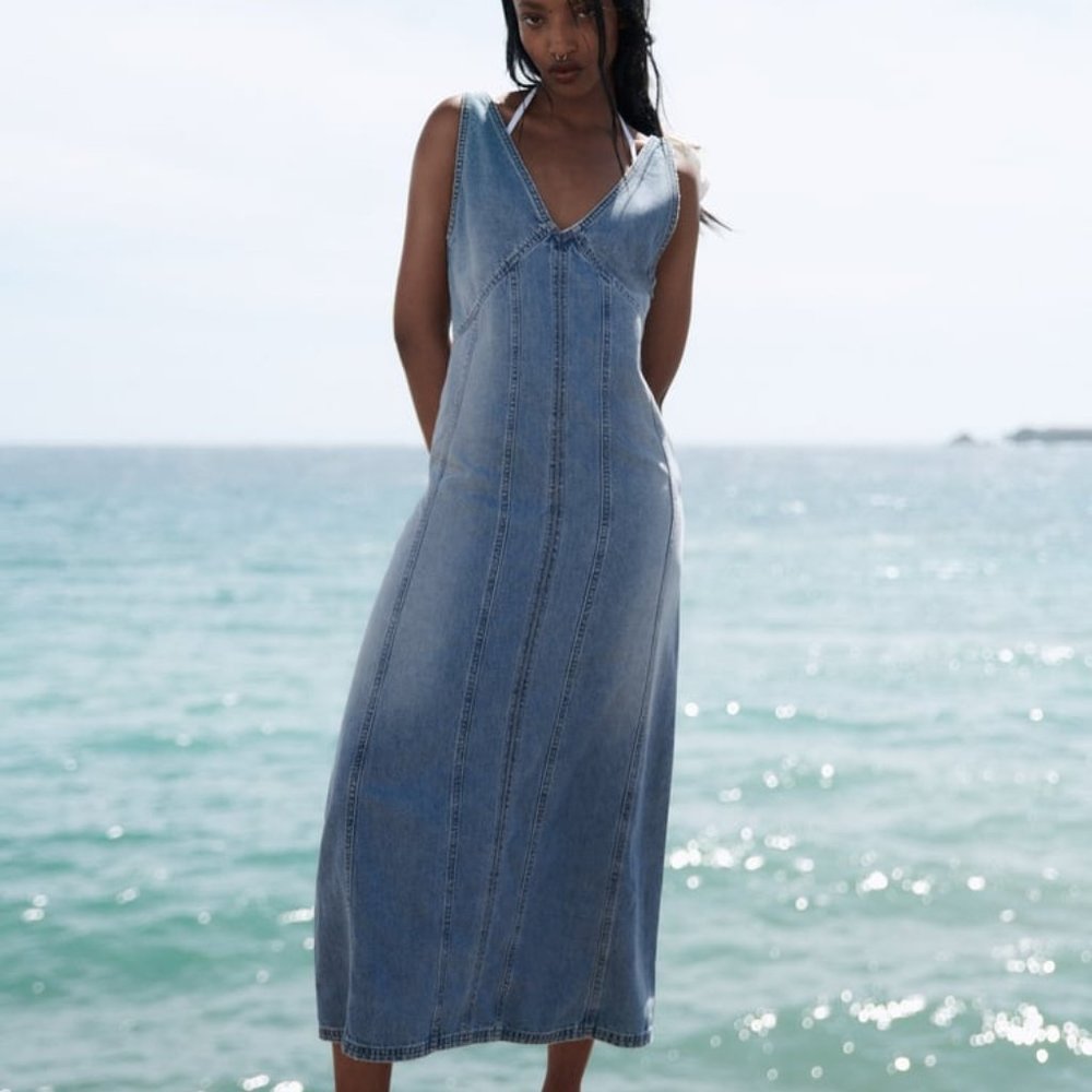 NWT ZARA TRF DENIM MIDI DRESS  BLUE - REF. 5252/080 S